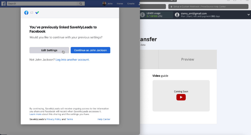 How to Automatically Send Data to ProveSource from Facebook Leads | Click Edit settings