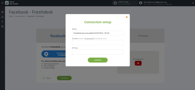 Facebook and Freshdesk integration | Specify the domain and API key