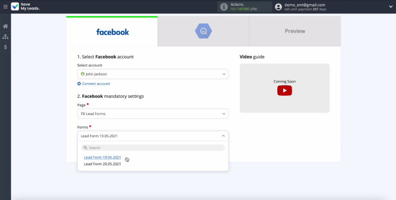 Facebook and Google BigQuery integration | Specify the page and forms