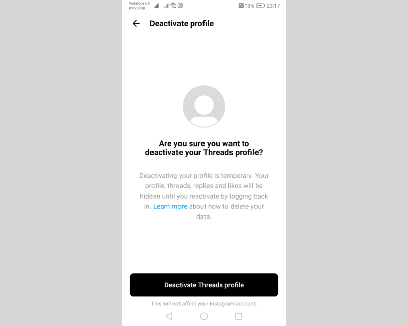 Confirm deactivation<br>