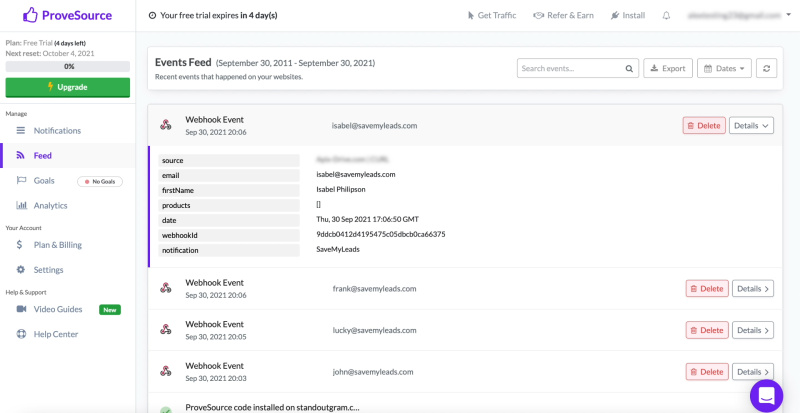 Facebook and Webhooks integration | Facebook leads data sent&nbsp; to&nbsp;ProveSource&nbsp;via Webhooks