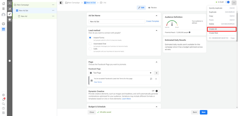 How to Set Up Facebook Lead Form Ads | Add a new ad