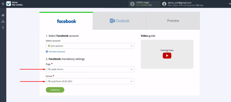 Facebook and Microsoft Outlook integration | Define mandatory settings