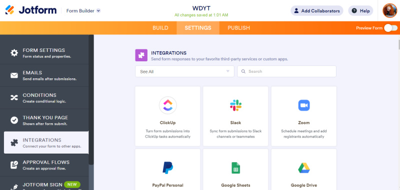Jotform vs. Google Forms | Integrations&nbsp;JotForm