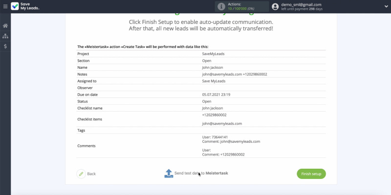 Sending Test Data