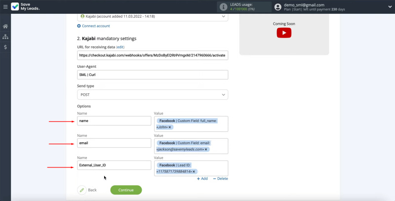 Facebook Leads Ads and Kajabi integration | Compose the names and values