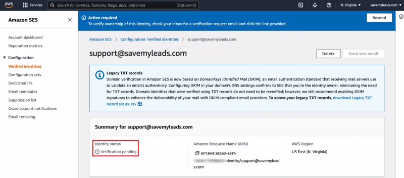 Facebook and Amazon SES integration | We need to verify the mailbox