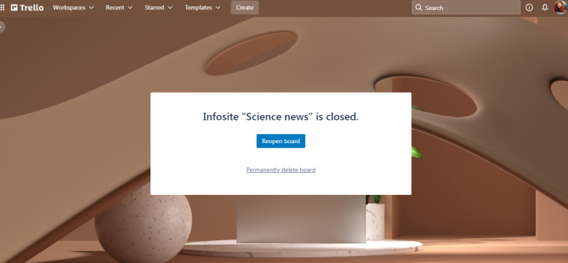 Remove a board in Trello | Notification window