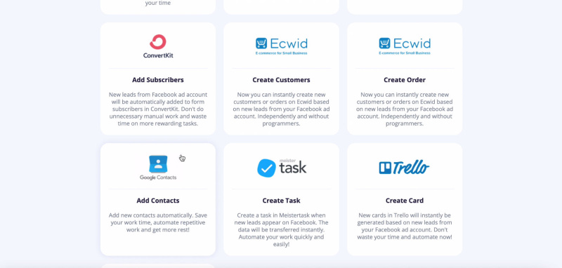 Facebook and Google Contacts integration | Select the Google Contacts template.