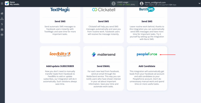 PeopleForce and Facebook integration | Select the system where you want to transfer new leads