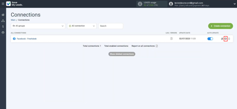 Facebook and Freshdesk integration | Click on the gear icon