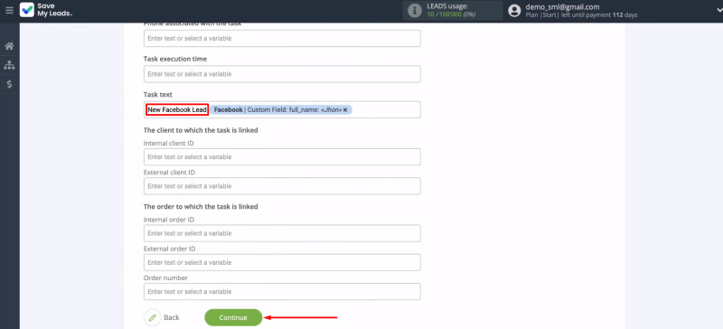 Facebook and Simla integration | Enter text manually