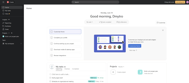 Asana vs Trello | Asana's interface