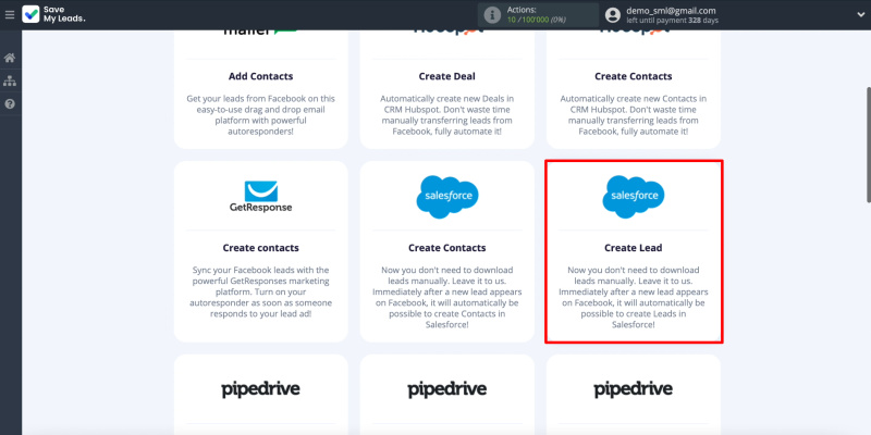 Salesforce and Facebook integration | Selecting Salesforce