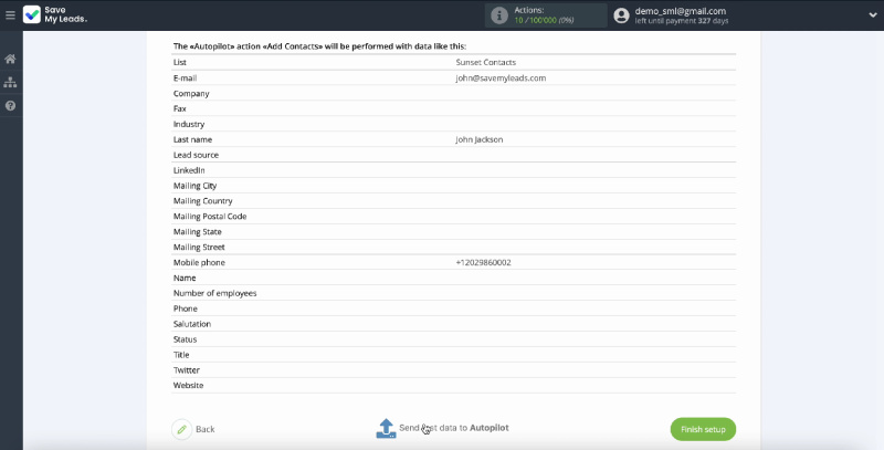Sending test data