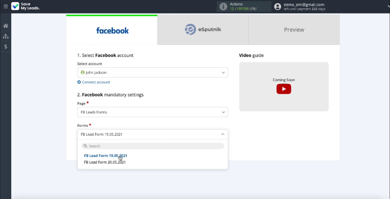How to Send E-Mail via eSputnik from New Facebook Leads | Specify the forms