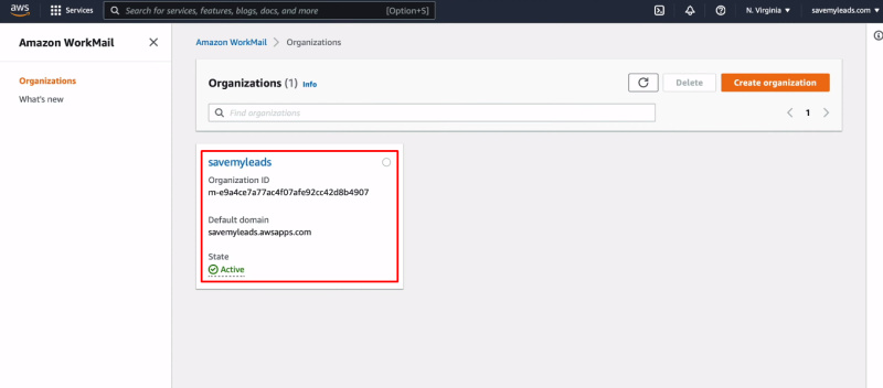 Facebook and Amazon WorkMail integration | Create an organization