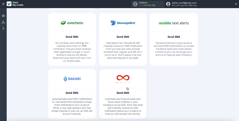 How to Send SMS via Mobiniti from New Facebook Leads | Choose a ready-made Mobiniti template