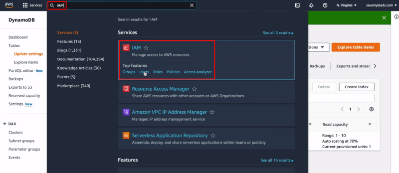 Facebook and Amazon DynamoDB integration | Go to IAM system