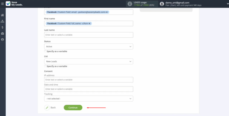 Elastic Email and Facebook integration | Click on “Continue”