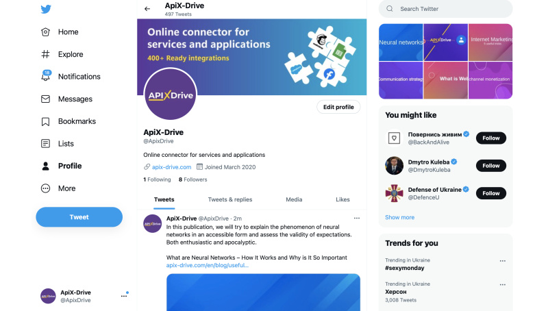 ApiX-Drive Twitter page