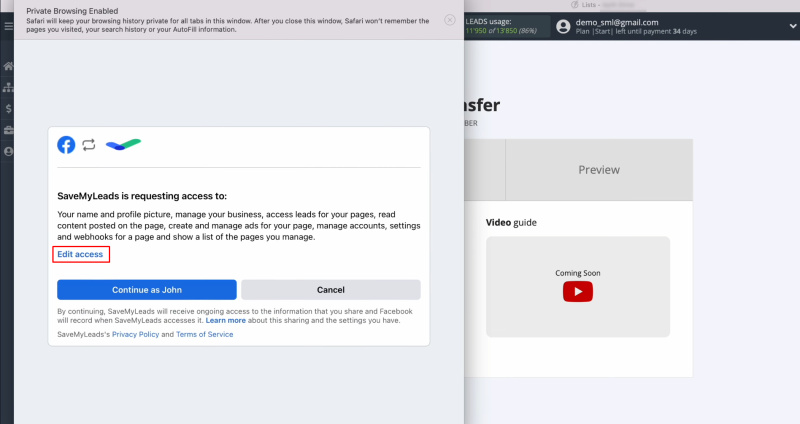 FeedBlitz and Facebook integration | Click “Edit access”