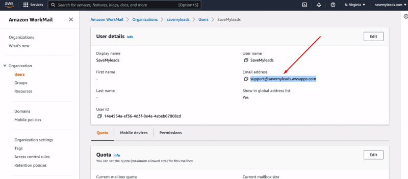 Facebook and Amazon WorkMail integration | Copy Email