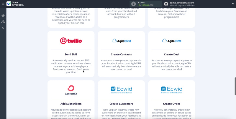 Facebook and Twilio integration | Select a Twilio system