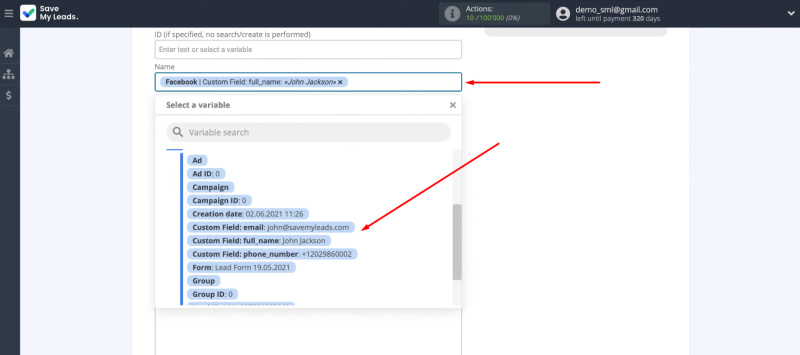 Facebook and Pipedrive integration | The variables from Facebook
