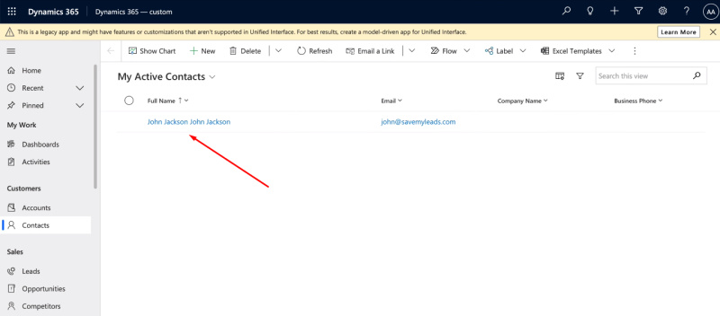 Facebook and Microsoft Dynamics 365 integration | New contact in the&nbsp;Microsoft Dynamics 365