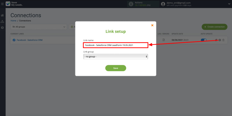 Salesforce and Facebook integration | Editing the name of the connection