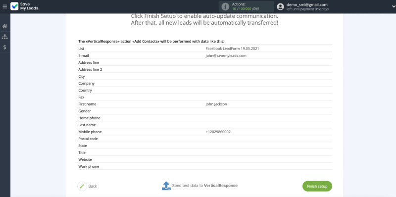How to set up the upload of new leads from your Facebook ad account to your VerticalResponse email list |&nbsp;Checking test lead data part 2
