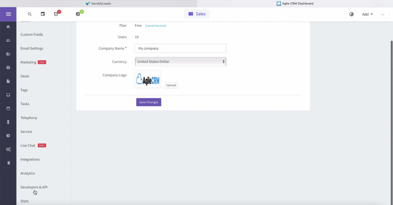 Facebook and AgileCRM integration | Select the Developers &amp; API section&nbsp;