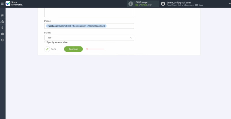 Airtable and Facebook integration | When all required fields are filled in, click “Continue”