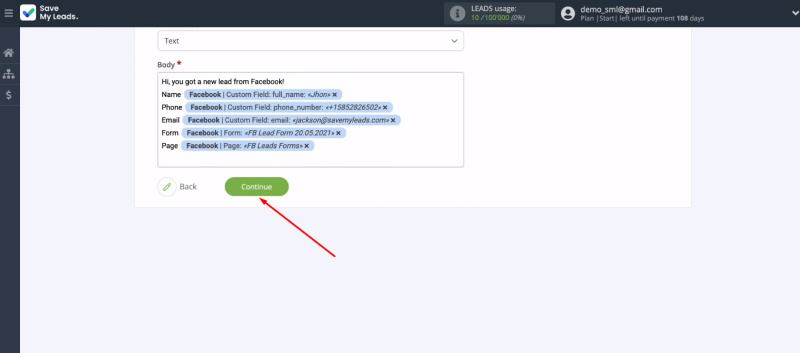 Facebook and iCloud integration | When&nbsp;all required iCloud fields are defined, click “Continue”