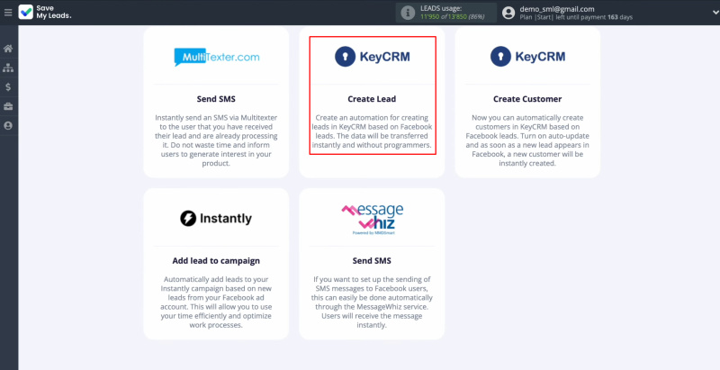Facebook and KeyCRM integration | Select the system where you want to transfer new leads