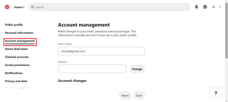 How to delete Pinterest account | Press "Account management"