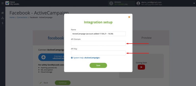 Facebook and ActiveCampaign integration | Fields to fill