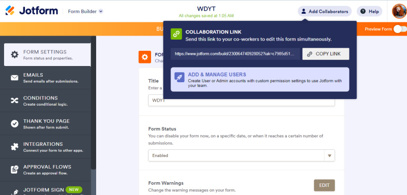Google Forms and Jotform functionality | Collaboration in&nbsp;Jotform