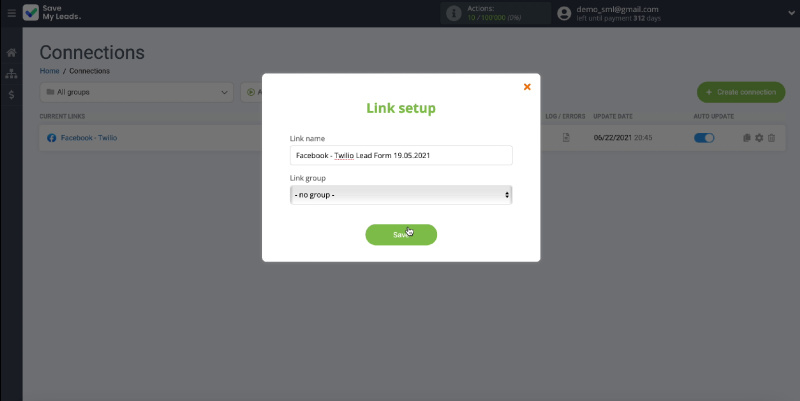 Facebook and Twilio integration | Change the name of the connection