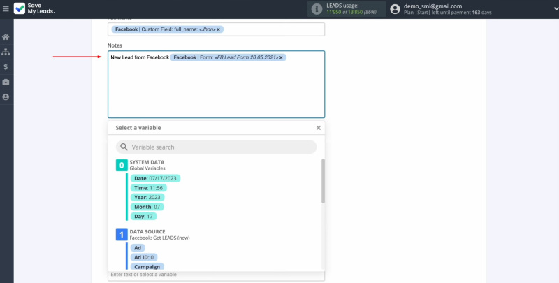 Facebook and KeyCRM integration | You can also manually write values