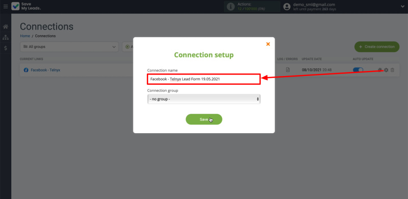 Editing the name of the connection