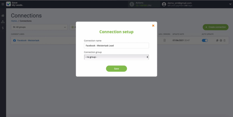 The window for changing the name of the connection