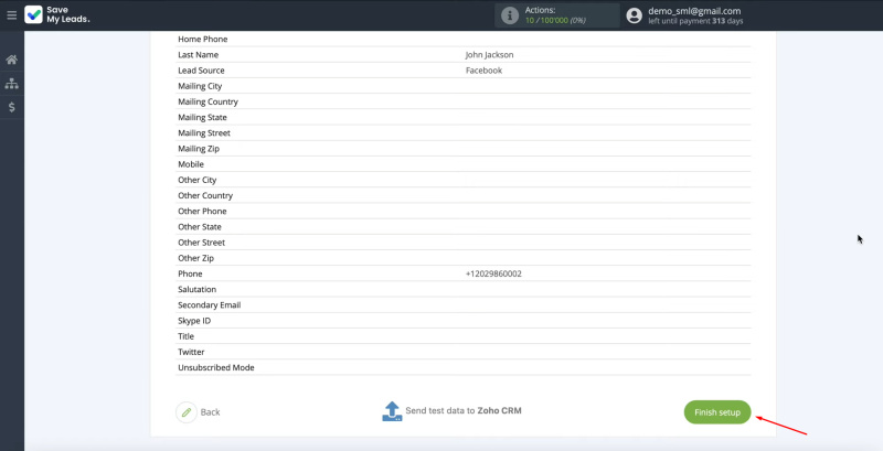 Facebook Lead Ads and Zoho CRM integration | Click “Finish setup”