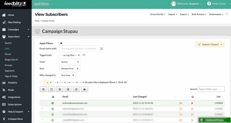 FeedBlitz and Facebook integration | Result of connecting
