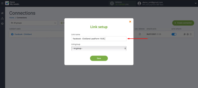 Facebook and ClickSend integration | Change connection name