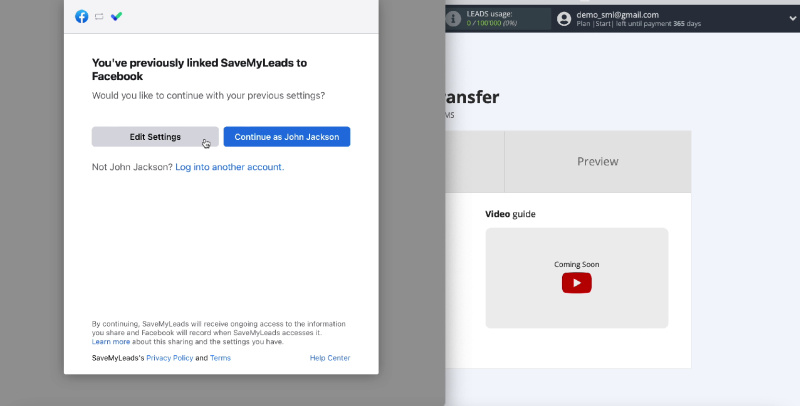 Facebook and The Texting integration | Continue setup