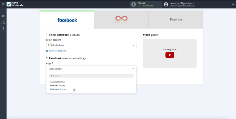 How to Send SMS via Mobiniti from New Facebook Leads | Select an ad page