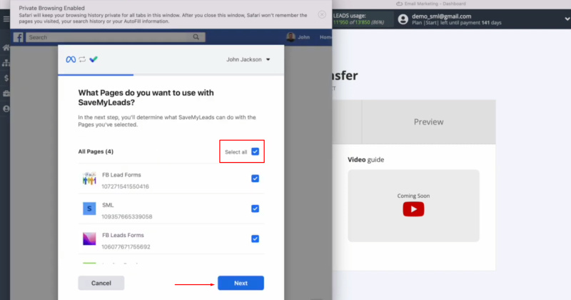 Elastic Email and Facebook integration | Mark all advertising pages