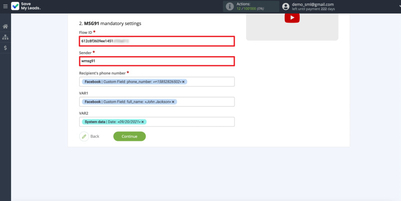 Facebook and MSG91 integration | Configuring message, part 1